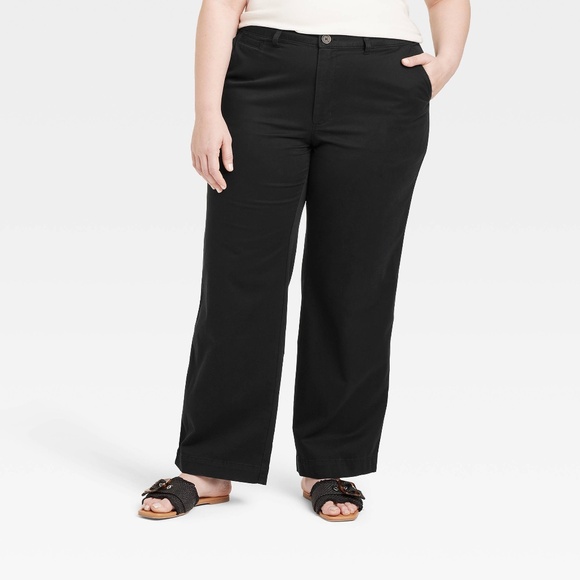 Women's Mid-Rise Straight Leg Relaxed Chino Pants - Universal Thread™ Black 17 - Picture 1 of 3